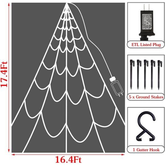 Halloween Decorations Outdoor Spiders Web Lights: 150 Purple & Orange LED Light - Picture 2 of 8